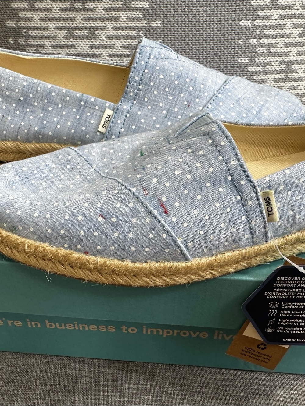TOMS Light Blue Polka Dot Chambray Espadrilles